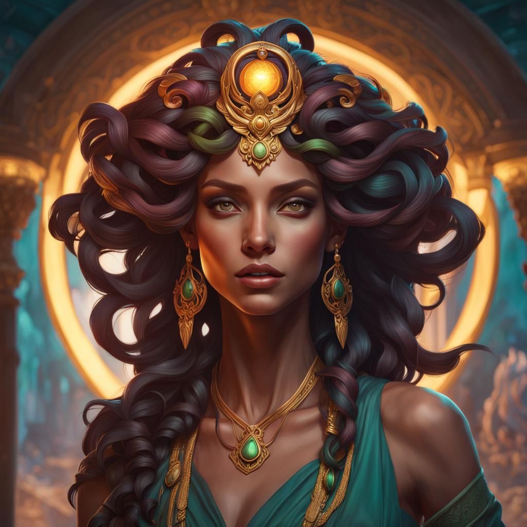 Happy Medusa Portrait in Hyperdetailed Digital Art