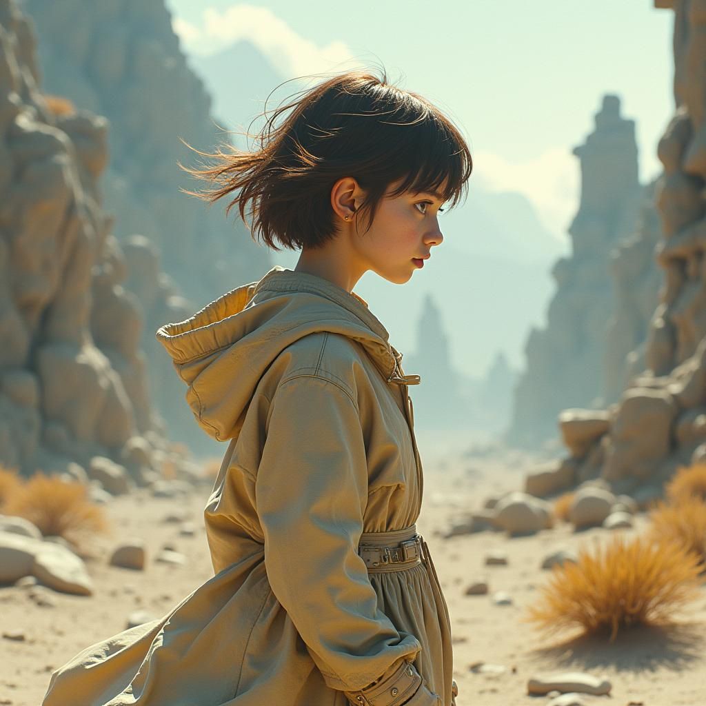 Teen in Barren Futuristic Landscape: Matte Painting