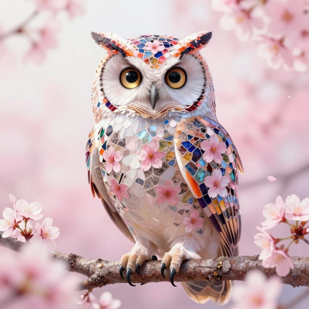 Sakura Owl Mosaic Art