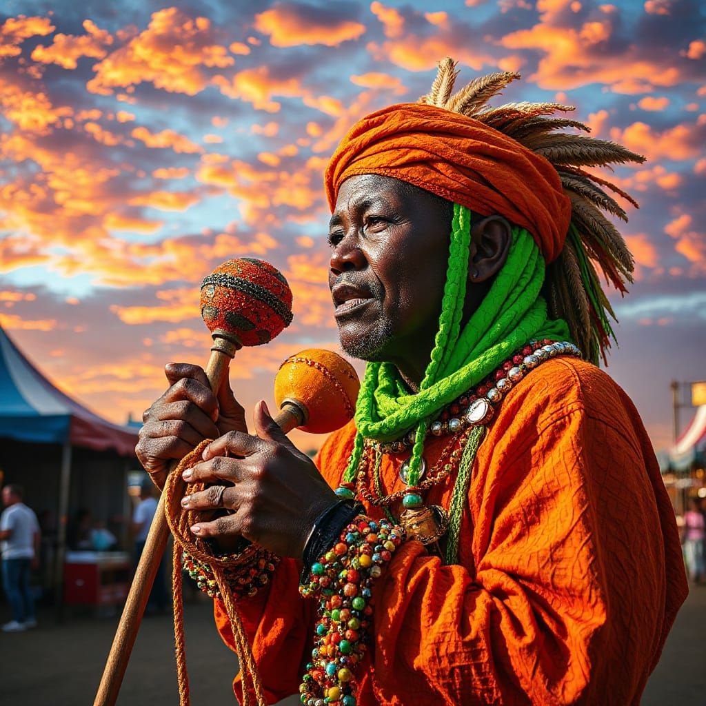 Neon Rattlesnake at Country Fair in Impasto Style