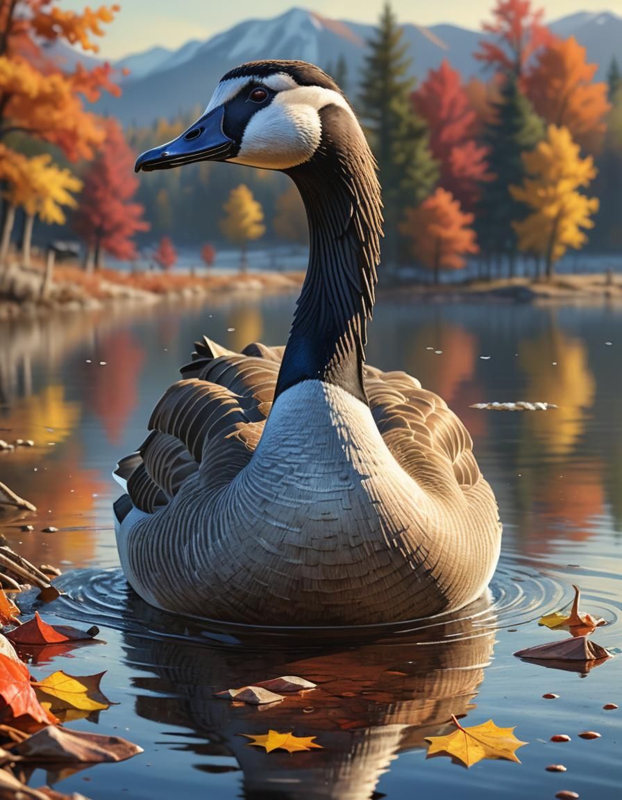 Canadian Goose in Splash Art Autumn Landscape