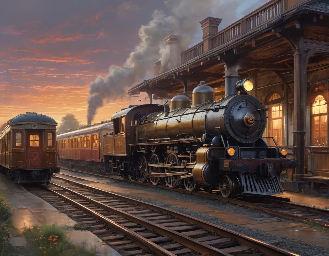 Depression Era Steam Locomotive at Golden Hour