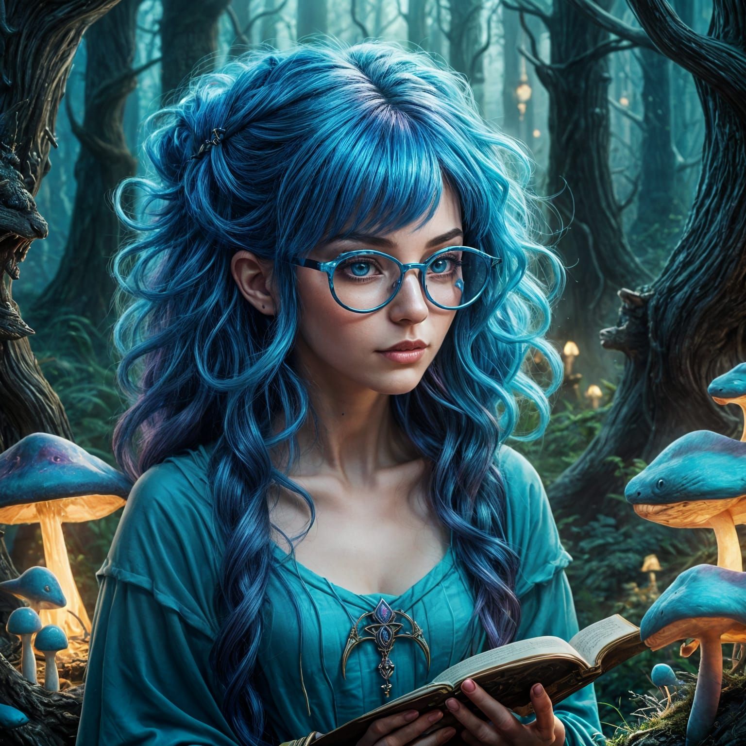 Fantasy Woman with Cat Eye Glasses in Detailed Matte Paintin...