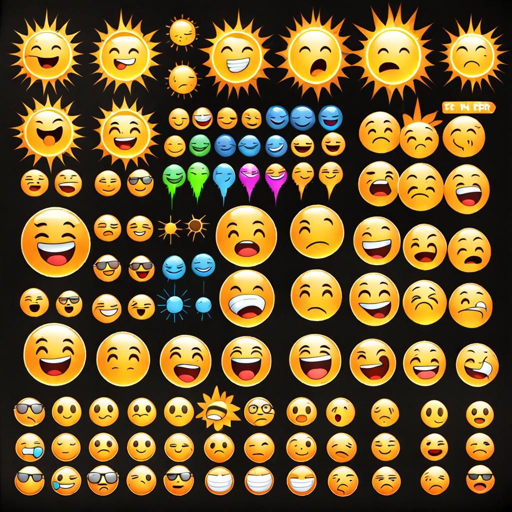 Emoji Sprite Sheet with Neon Sunshine, HDR Render