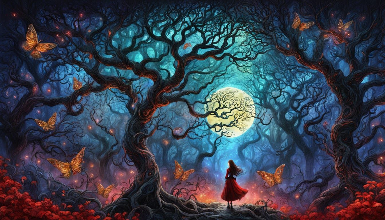 Mystical Forest Garden with Luminescent Eyes