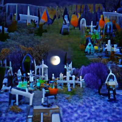 Eerie Halloween Graveyard Under Moonlight