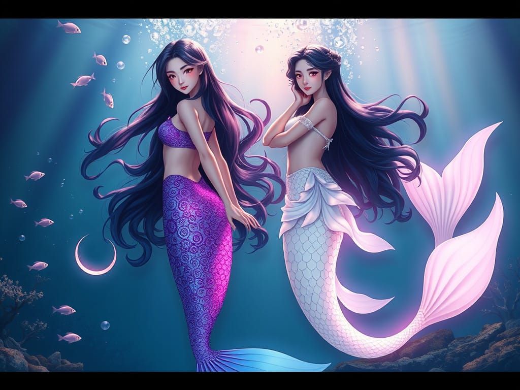 Ethereal Mermaids in Resplendent Underwater Scene
