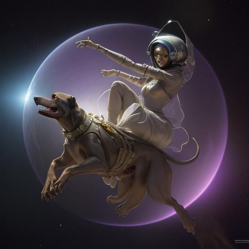Happy Doberman Astronaut in Space, Fantasy Art