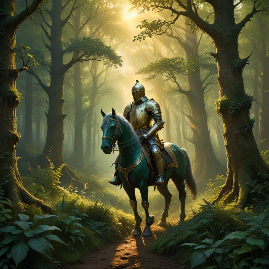 Knight in Forest: Romantic Fantasy Illustration