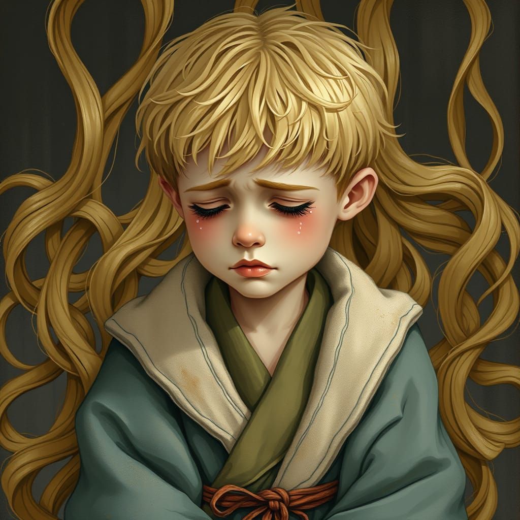 Distraught Young Prince with Short Hair in Whimsical, Storyb...