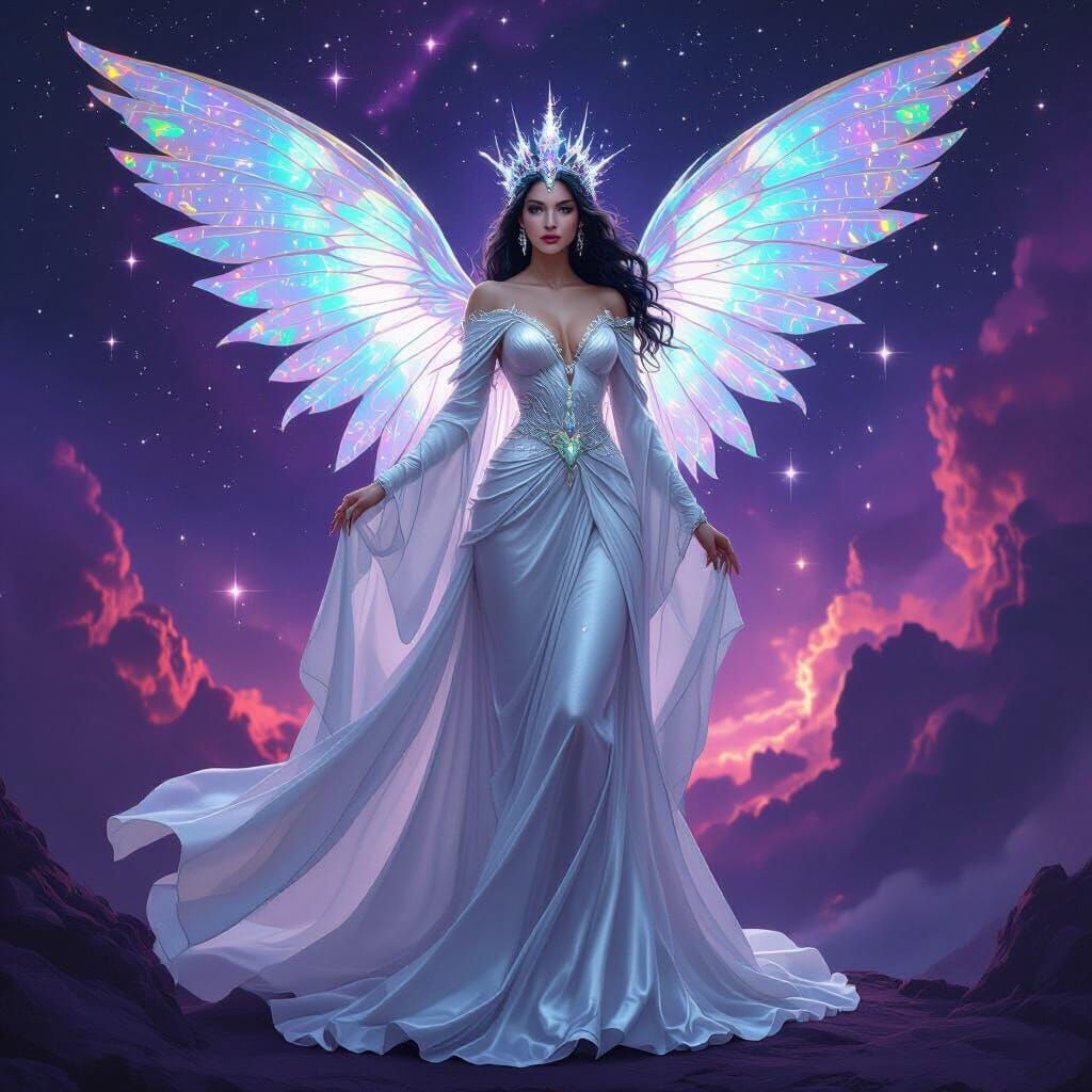 Arcturian Queen with Iridescent Wings and Starry Crown