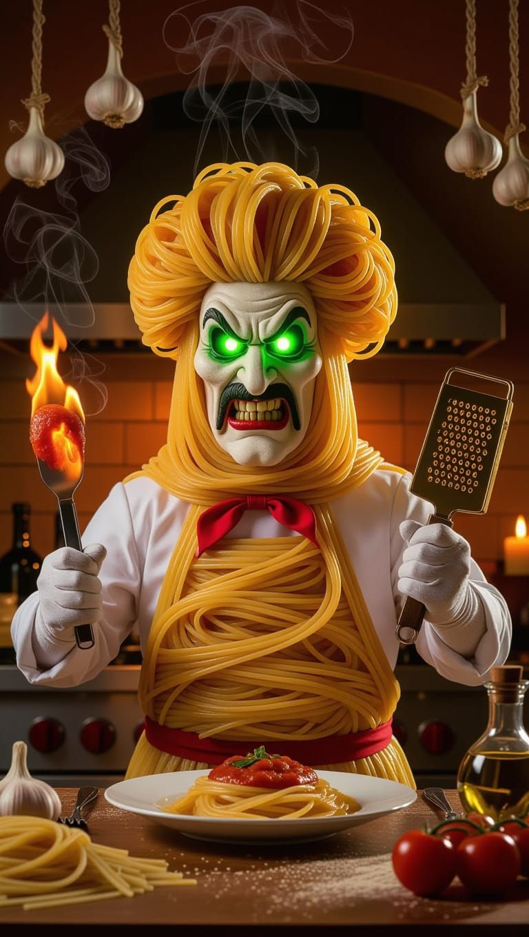 Surreal Italian Chef Pasta BoomBoom in Whimsical Food Fantas...