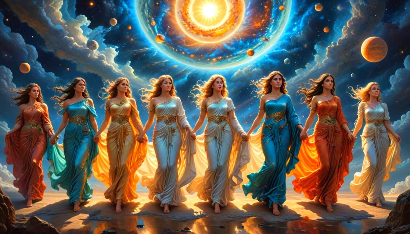 Celestial Goddesses in Majestic Procession