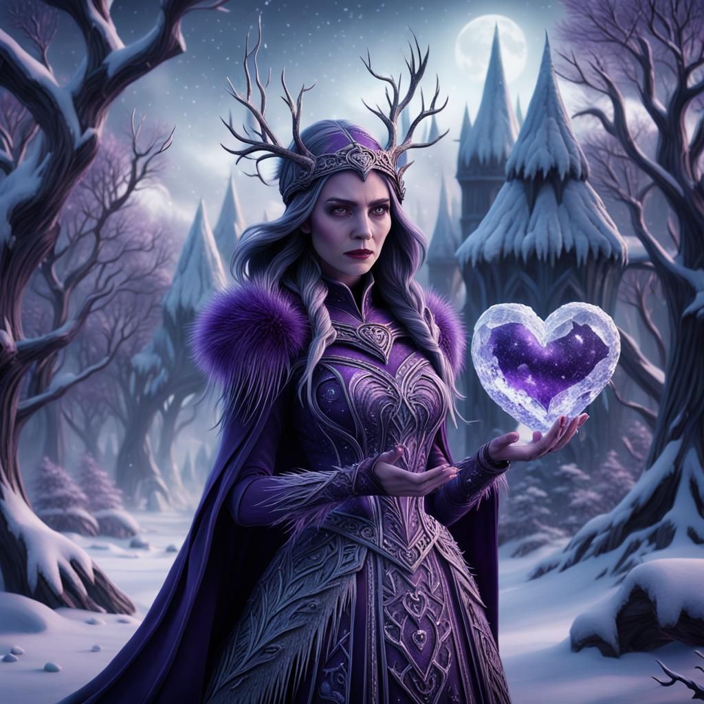 Winter Witch with Frozen Heart in Digital Painting