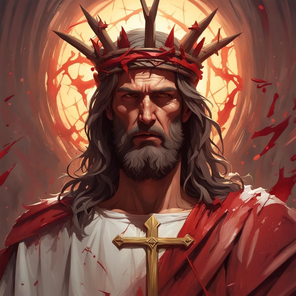 Fearsome Christ-Lucifer Hybrid Portrait in Hyperdetailed Sty...