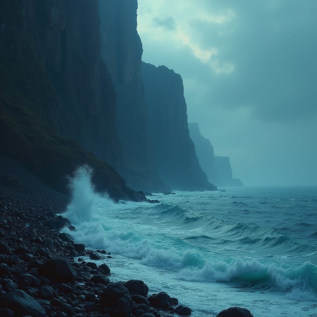 Dramatic Sea Cliffs in Science Fiction Style
