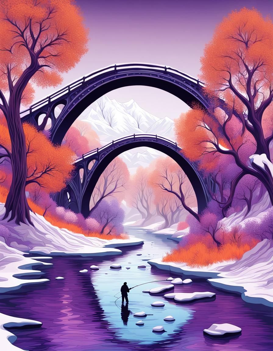 Prehistoric Man Fishing in Winter Wonderland