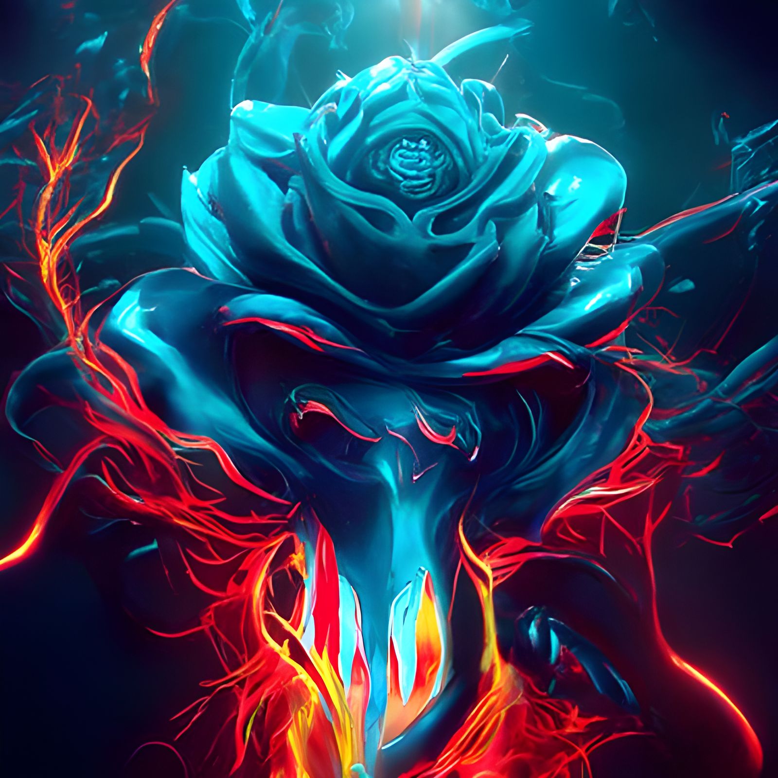 Flaming Rose in Lava: Detailed Digital Art