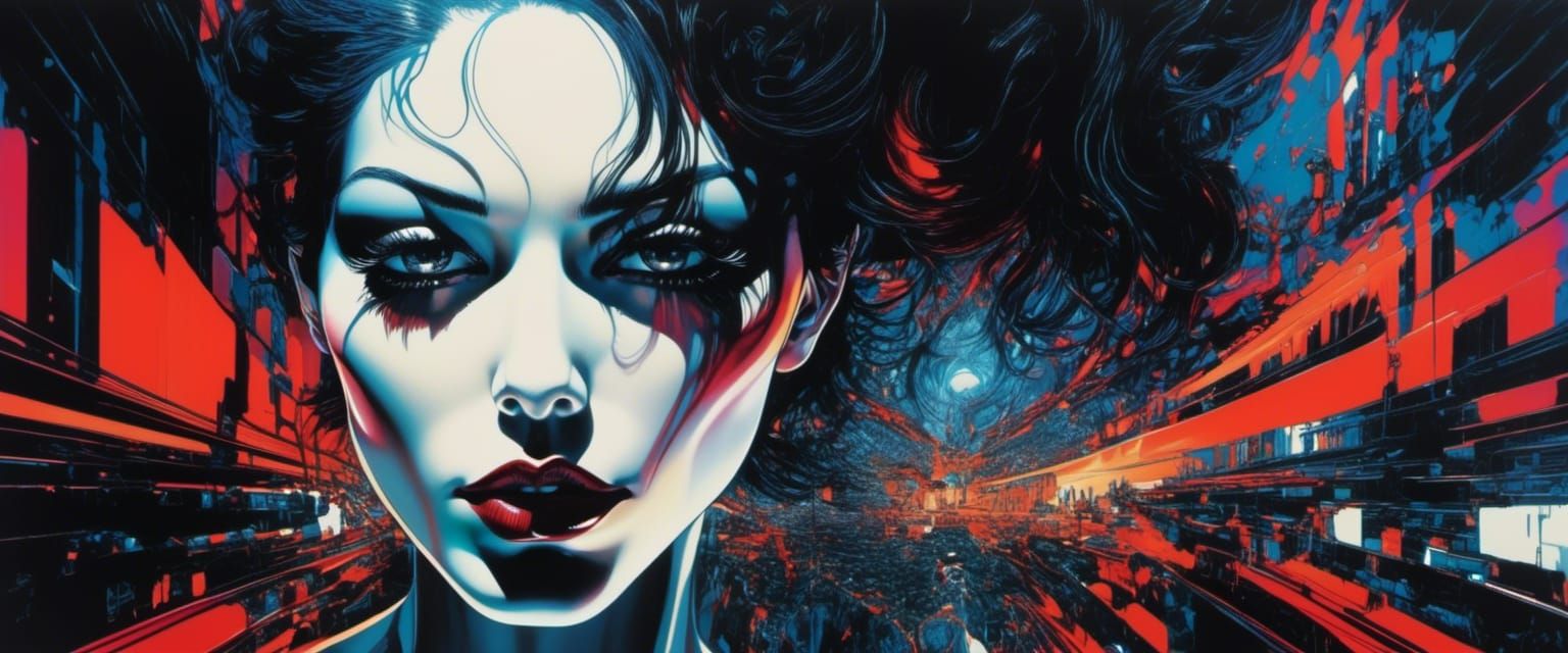 Eerie Goth Female in Refracted Post-Modern Dream