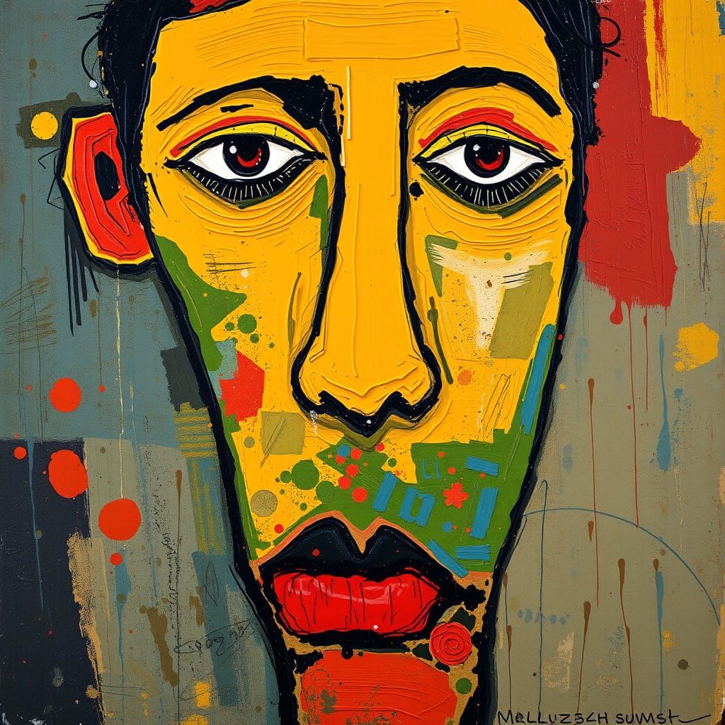 Vibrant Neo-Primitivist Masterpiece in Impasto Style