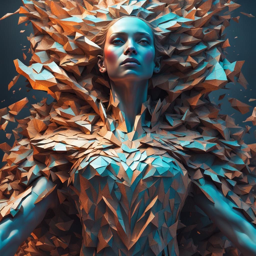 Cracked Sculptural Woman: Hyperdetailed Concept Art