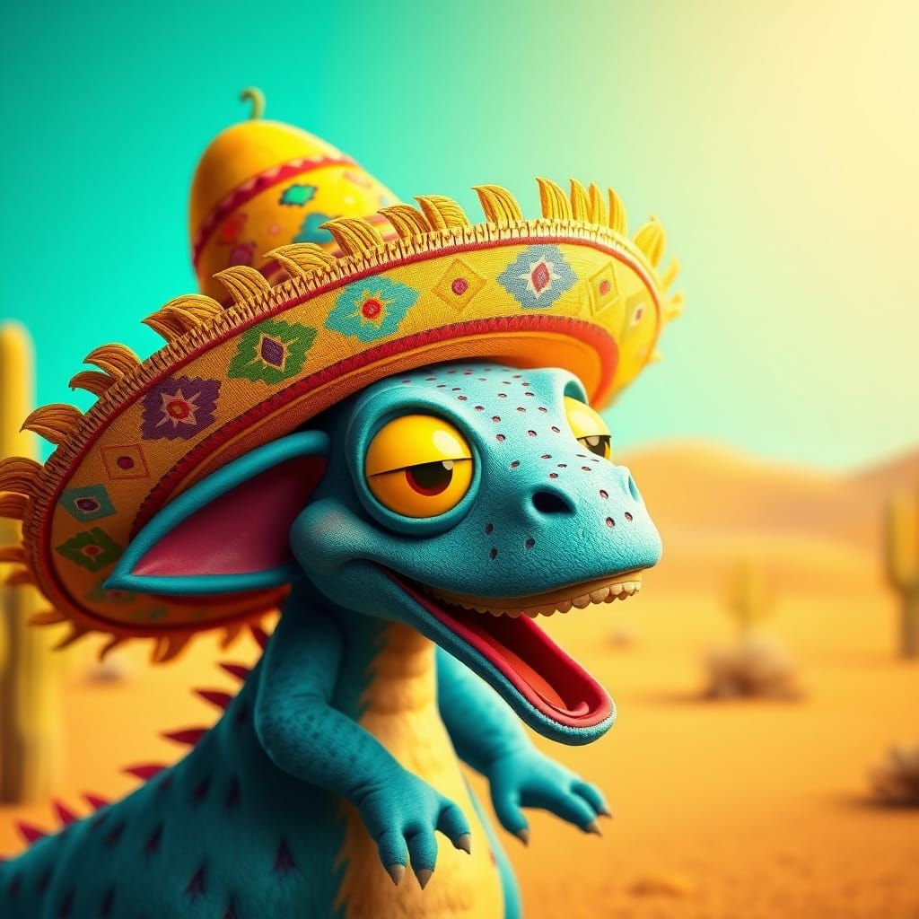 Gila Monster in Sombrero: Vibrant Mexican Folk Art