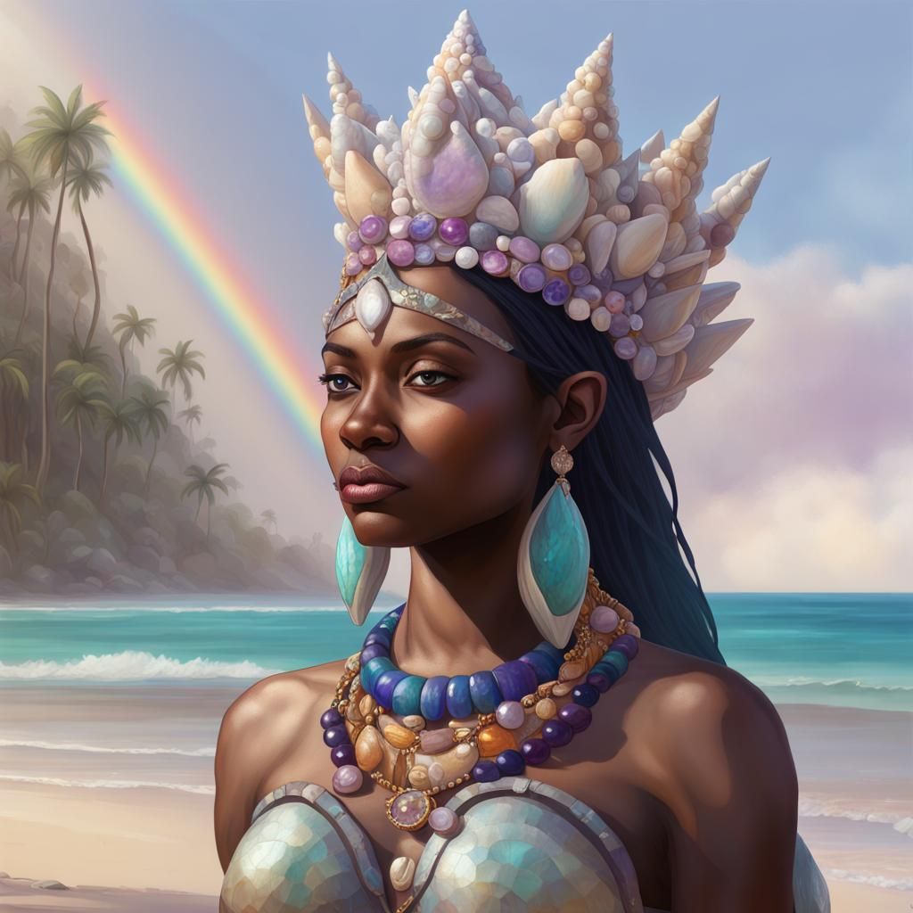 Yemaya with Seashell Crown, Digital Art Portrait