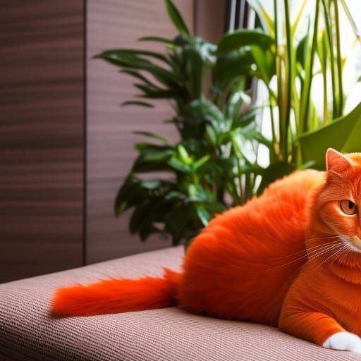 Orange Cat on Blue Pillow: Digital Art