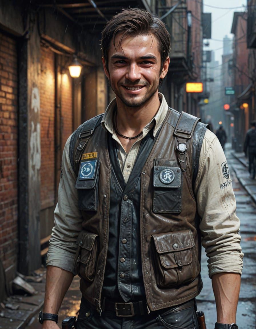 Sci-Fi Rogue in Gritty Alleyway, Digital Painting