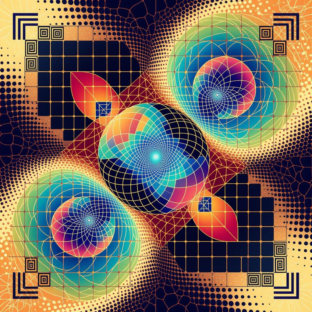 Abstract Synthwave Orbs with Phosphorescent Light