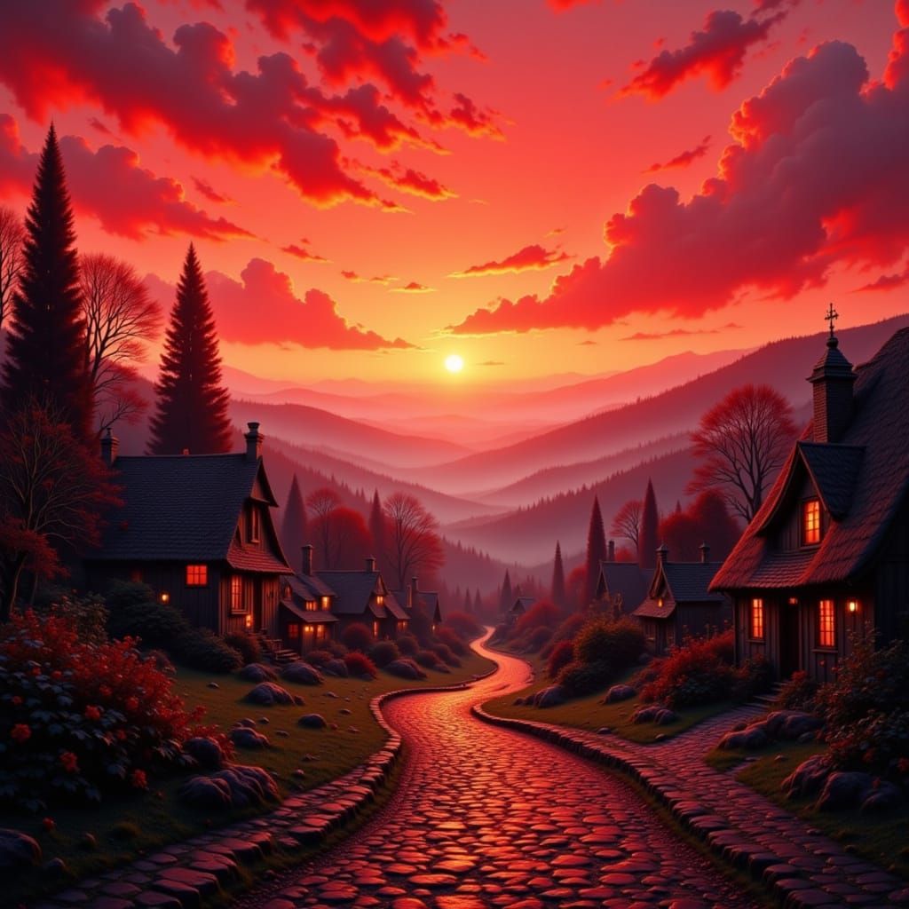 <lora:Red Flux:1.0> <lora:The Red Touch of Red:1.0> red morn...