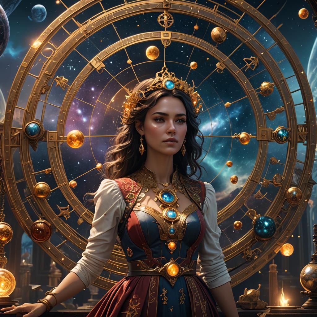 Young Woman Discovers Self Through Astrology: Matte Painting