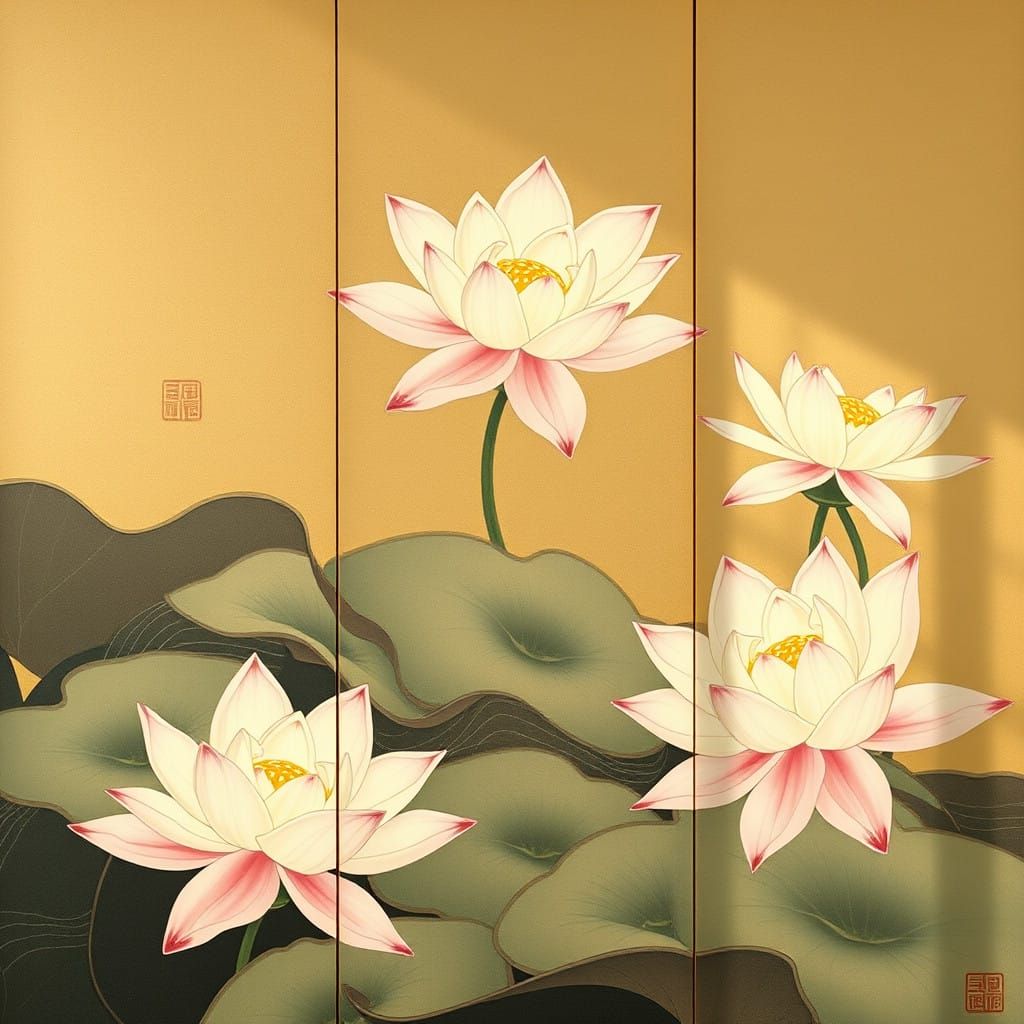 Serene Water Lilies in Japanese Edo Period Style