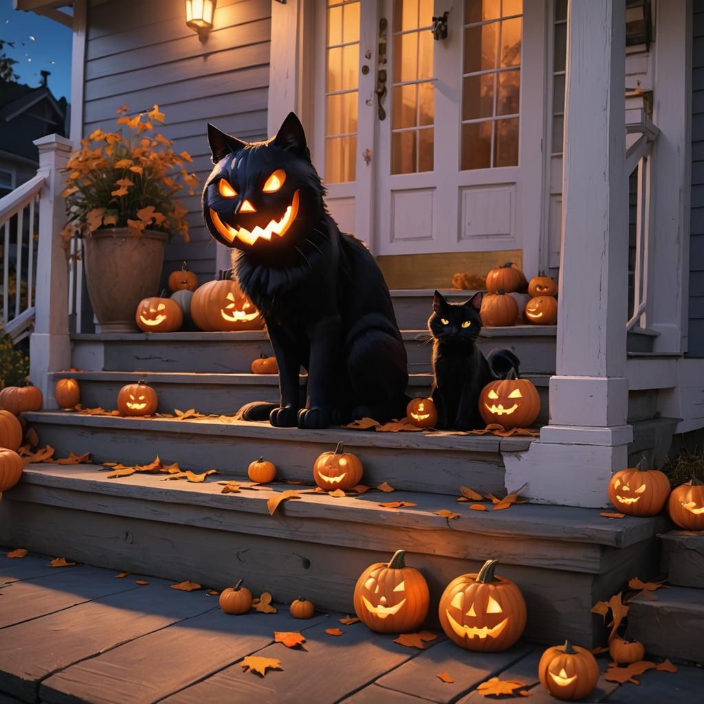 Glowing Jack-o-Lantern Scares Kids: 3D Anime Art