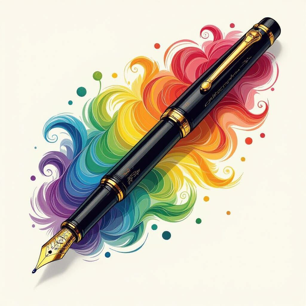 Rainbow Calligraphy Pen in Motion: Expressive Illustration