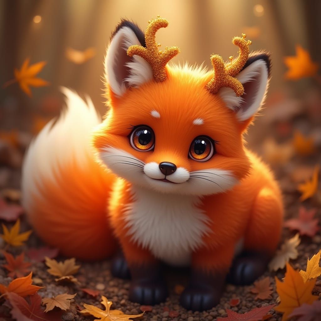 Cute Fox with Glittery Antlers in Colorful Art Style
