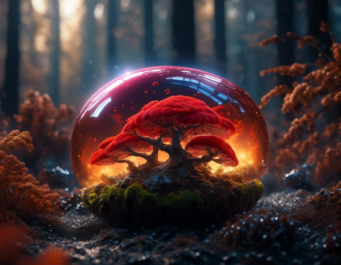 Crystal Apple Shattering in a Glowing Forest