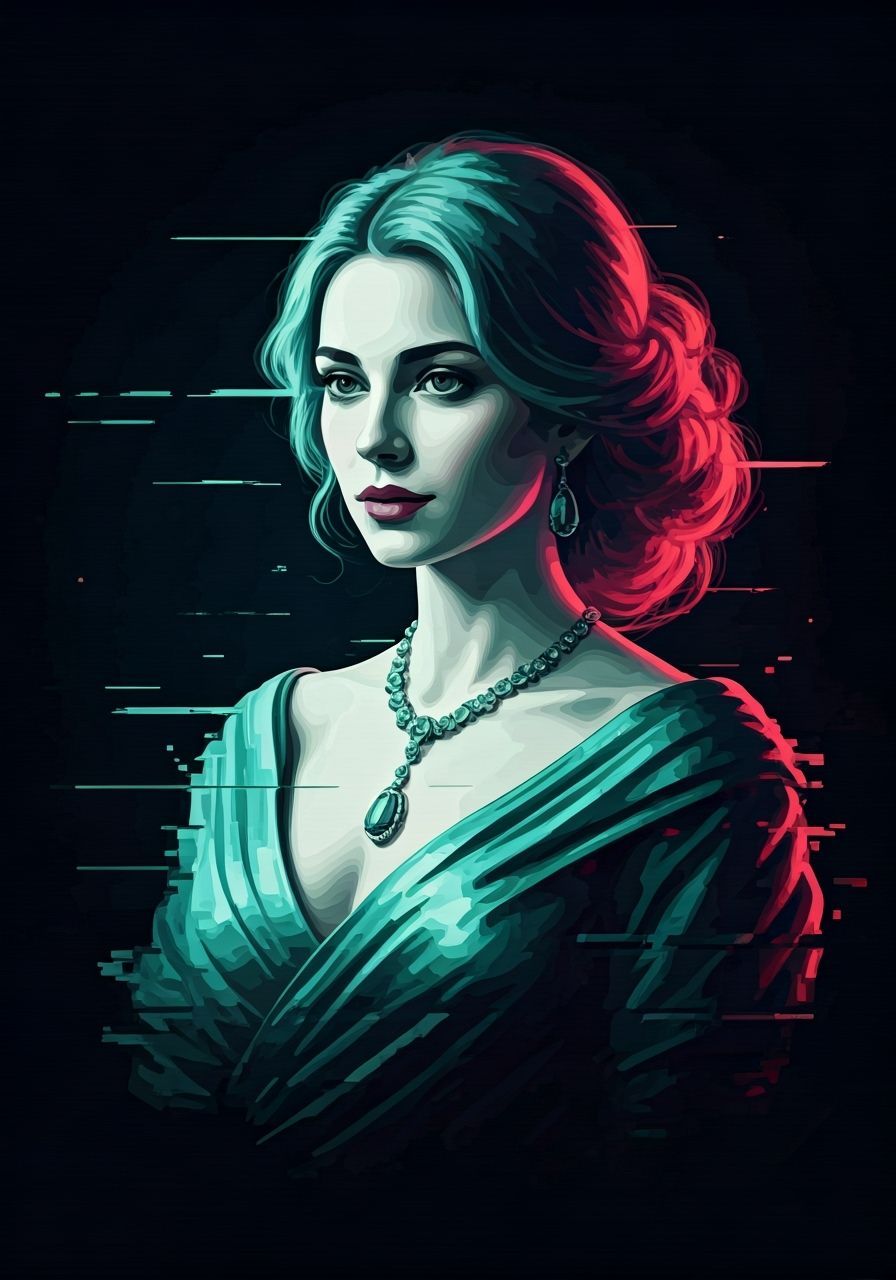 Elegant Glitch: A Pixelated Portrait in Digital Art Style