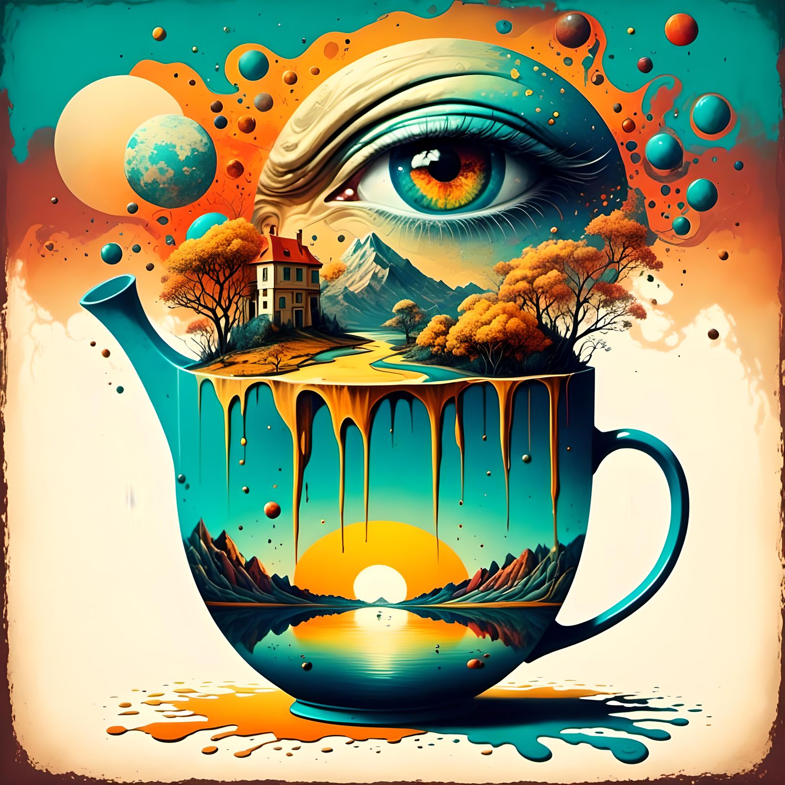 Surreal Molten Flower Pot in Pop Art Grunge Style