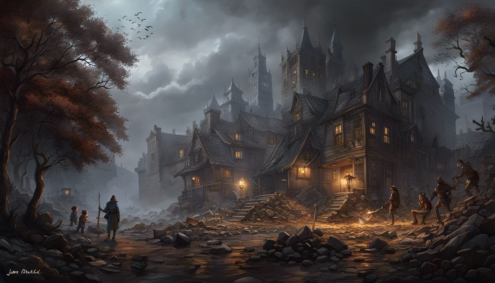 Ethereal Goblins in Dystopian Crayon Caricature Style