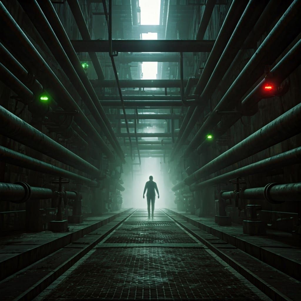 Ethereal Industrial Specter in a Labyrinthine Refinery