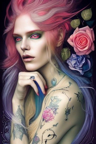 Androgynous God: Neon Portrait in Biker Style