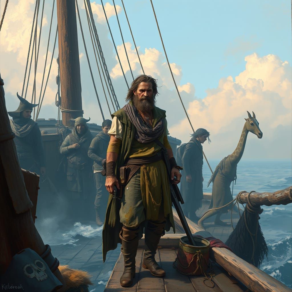 Castaway on Ship with Friends: Romantic Digital Art