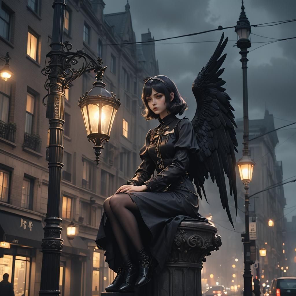 Gothic Angel in 60s Fashion, Anime Style