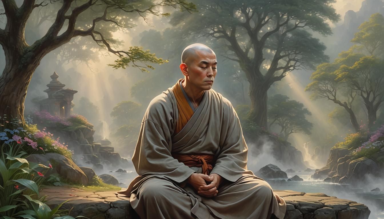 Meditative Monk in Ethereal Fantasy Style