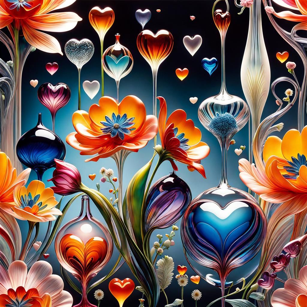 Magical Blown-Glass Flowers in Psychedelic Alcohol-Ink Style