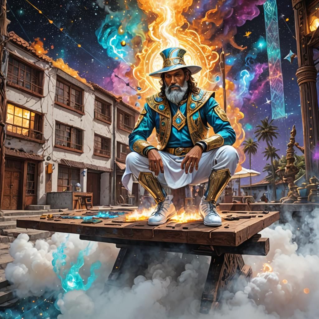 Cosmic Armor Wizard Singing a Mantra