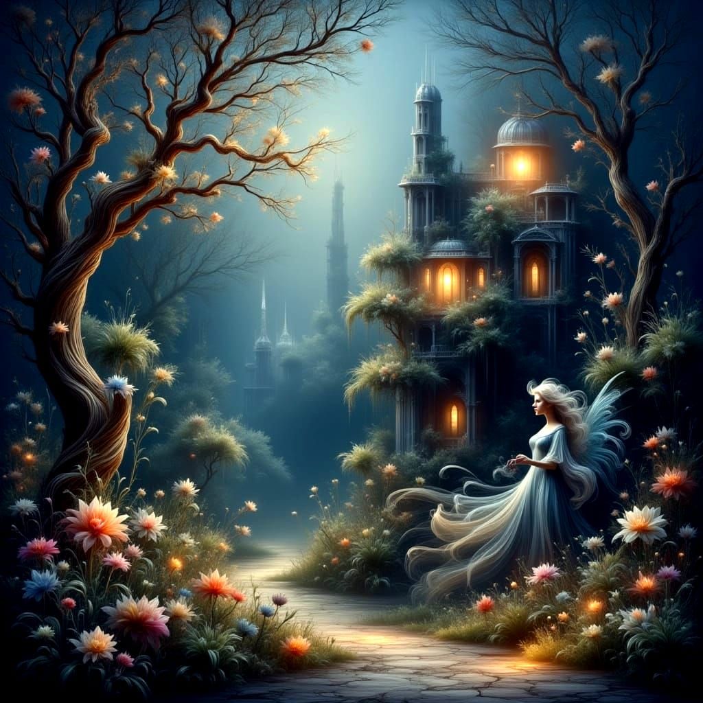 Magical Twilight Scene with Ethereal Glow