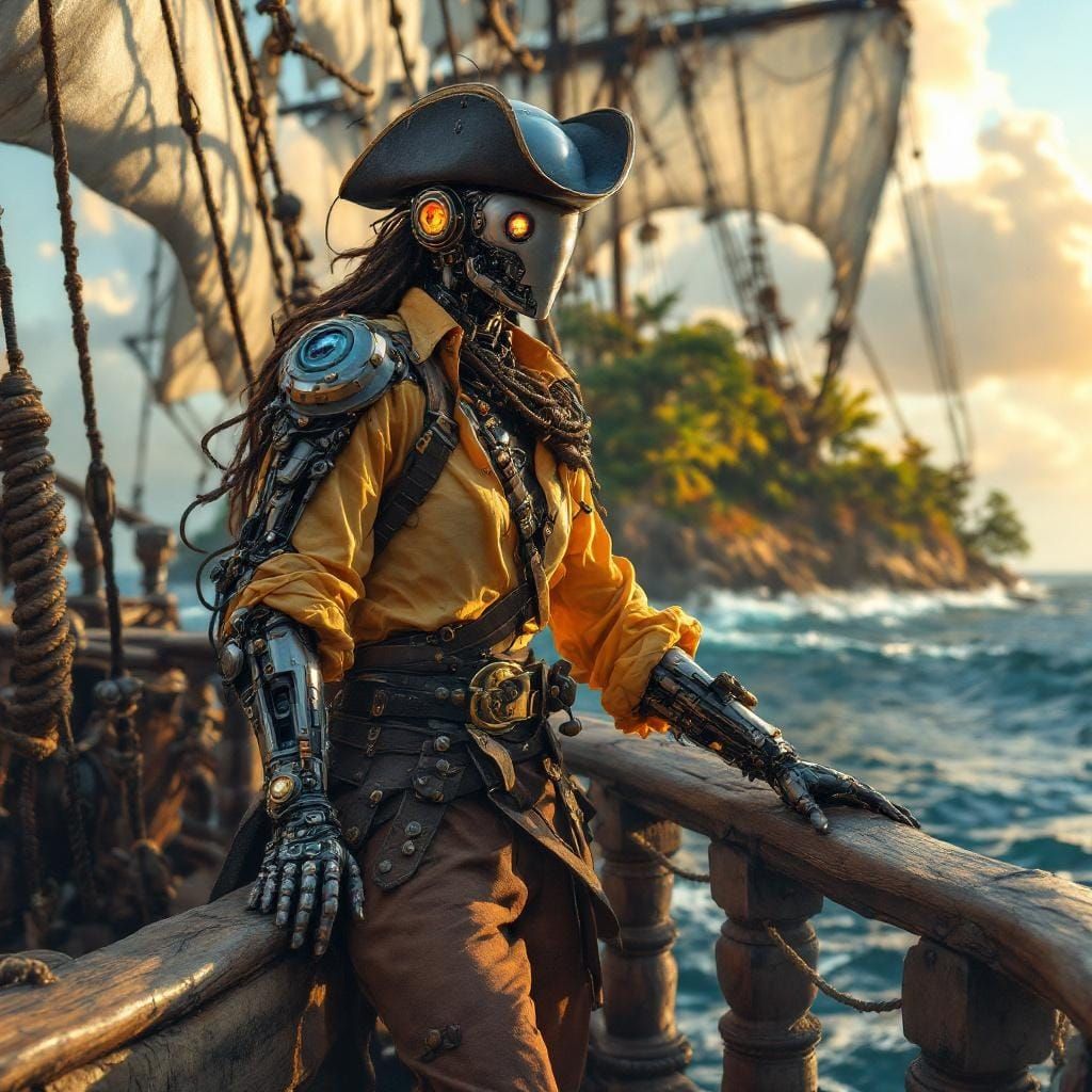 Steampunk Mecha Pirate on Caribbean Voyage