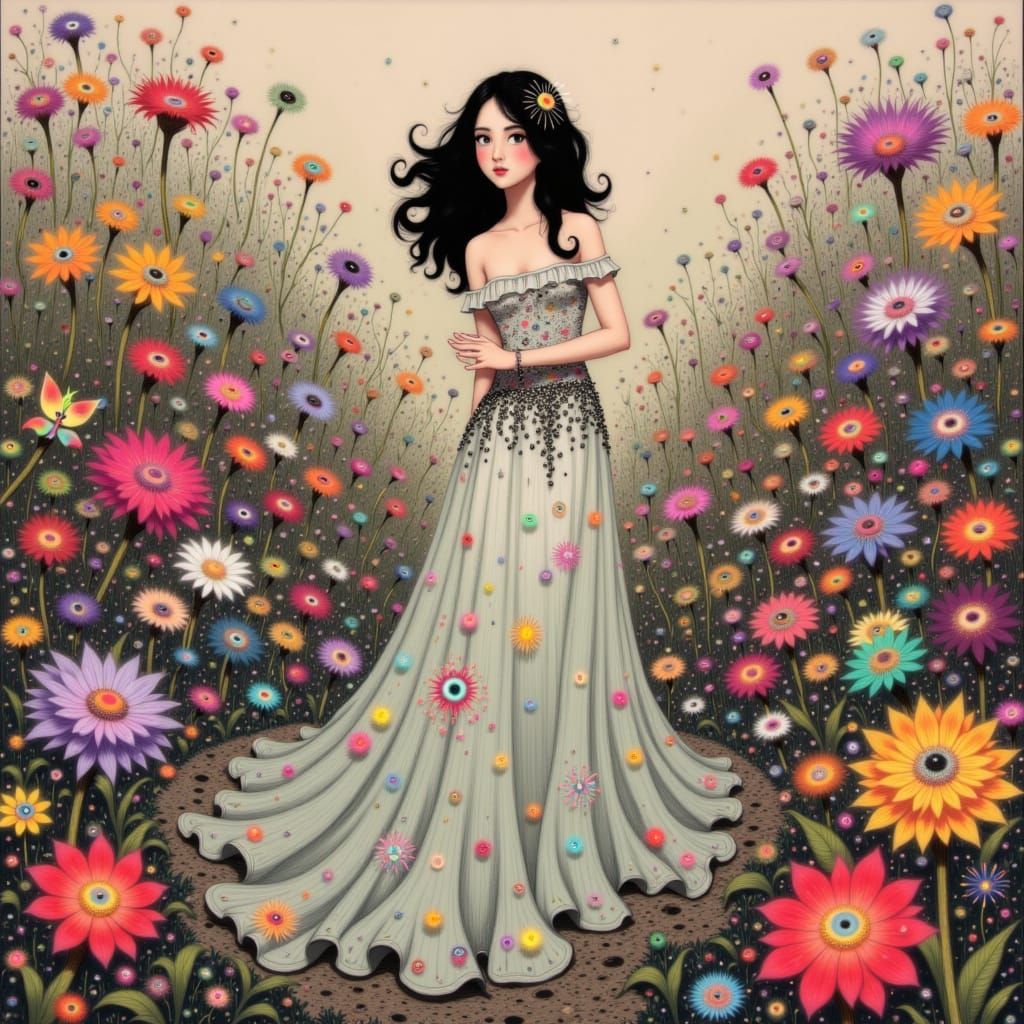 Elegant Woman in Garden, Art Nouveau Style